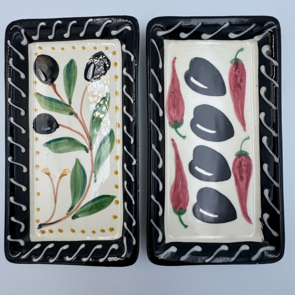 Crate & Barrel Debby Segura Olive Pepper Tray‎ Set Italy 1999 Ceramic